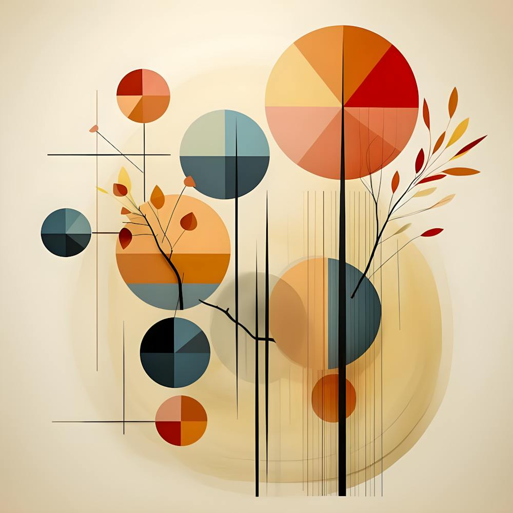 Autumn-Inspired Geometric Wall Art - Minimalist Abstract Design with Warm Earthy Tones and Natural Elements