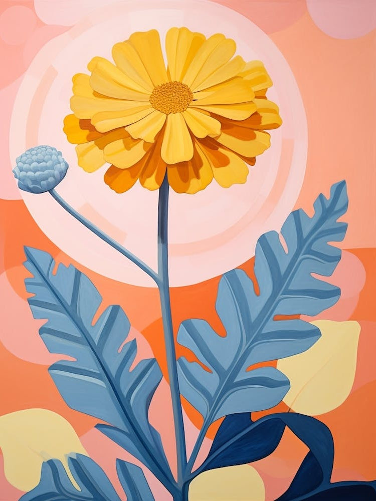 Marigold 2 Hilma Af Klint Inspired Pastel Flower Painting