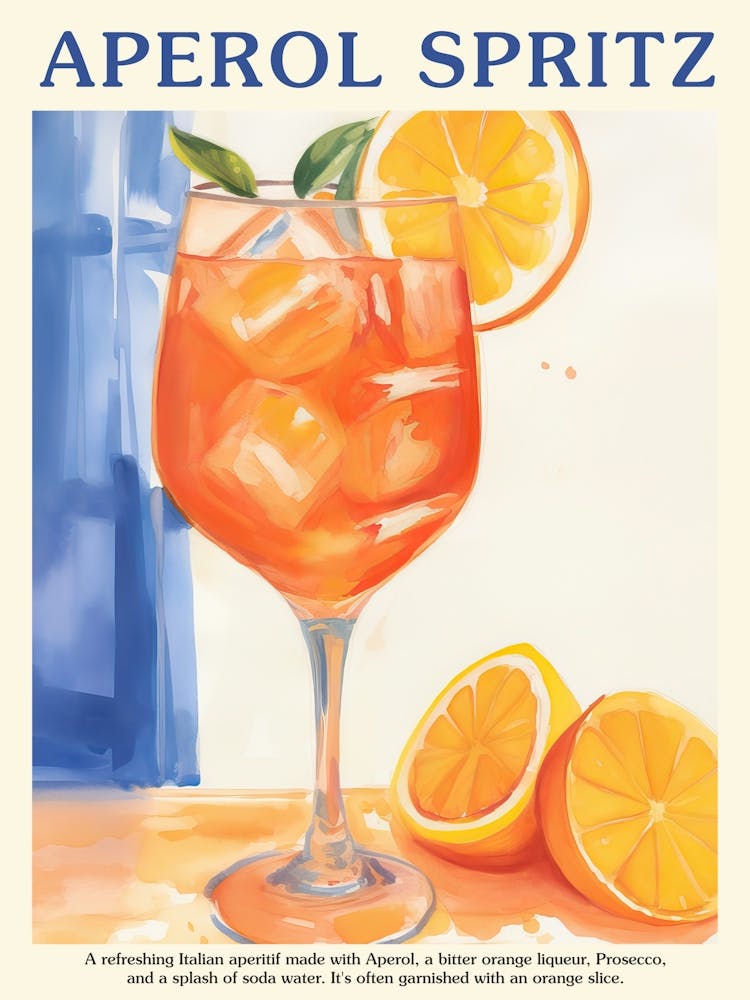 Aperol Spritz Cocktail Poster Kitchen Art
