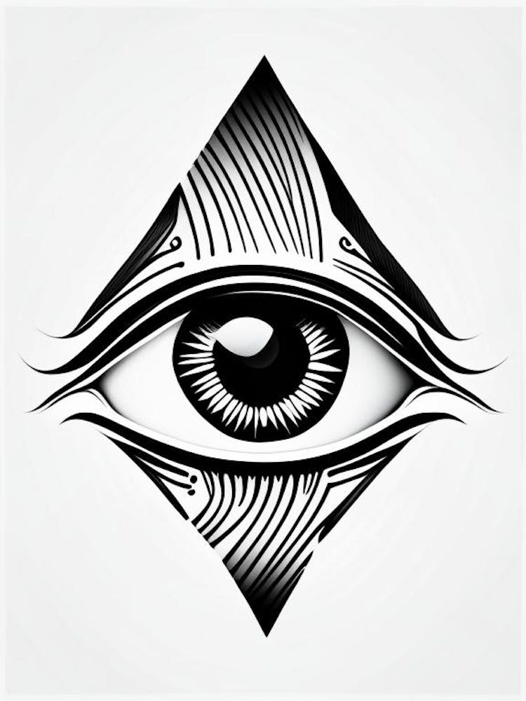 Abstract Expression, Symbol, Third Eye Simple Black & White Illustration 2
