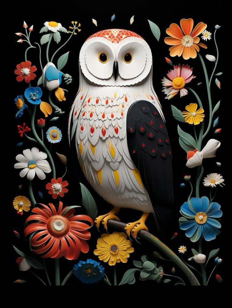 Folk Bird Illustration Snowy Owl 3
