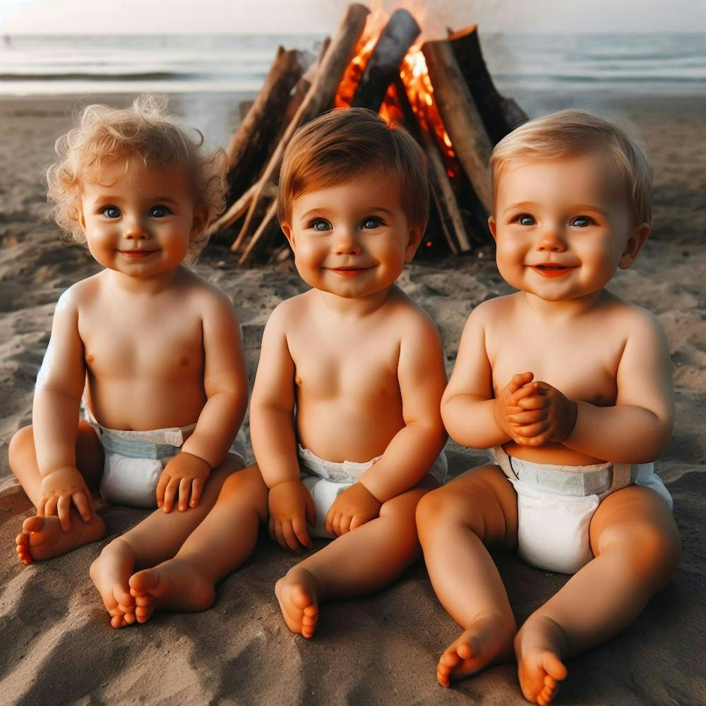 Three Baby Boys On The Beach