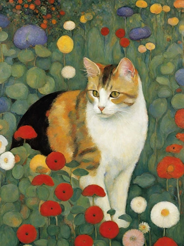 Cat In A Flower Garden (Klimt)