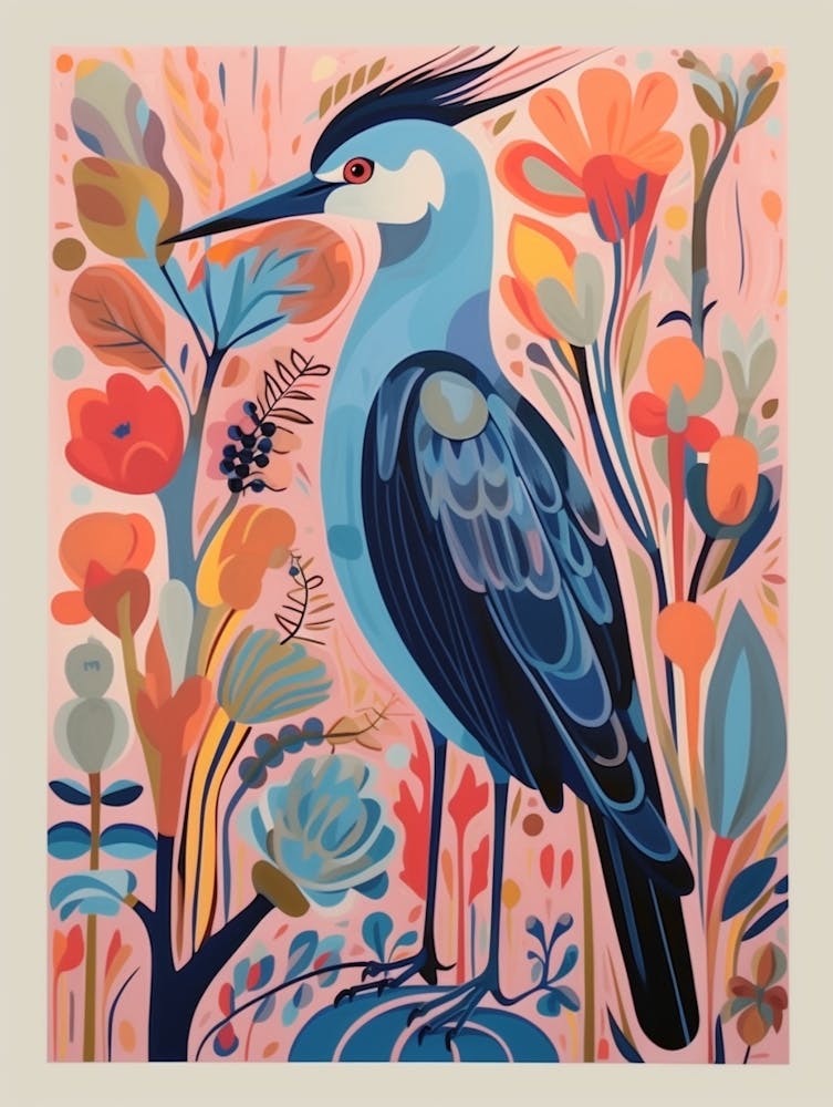 Colourful Scandi Bird Great Blue Heron 2