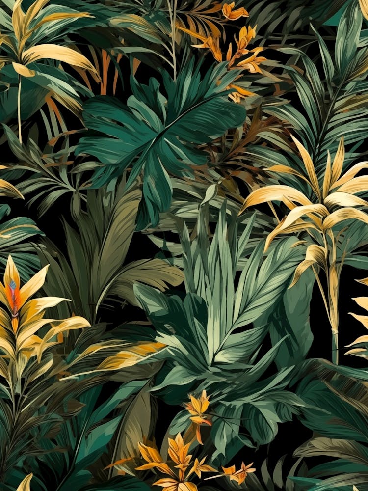 Tropical Leaves On A Black Background
