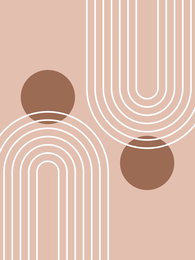 Mid Century Modern Geometric cI in Rustic Brown Mocha (Rainbow and Sun Abstraction)