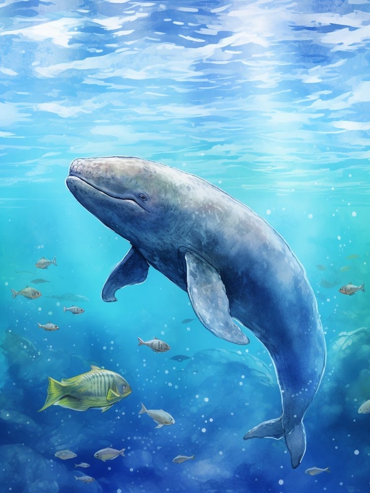 Whale In Ocean Realistic Watercolour 3
