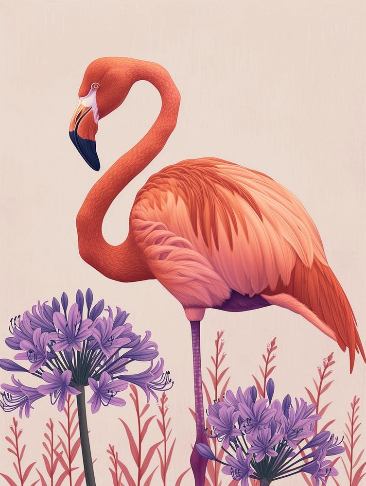 Chilean Flamingo Agapanthus Minimalist Illustration 4