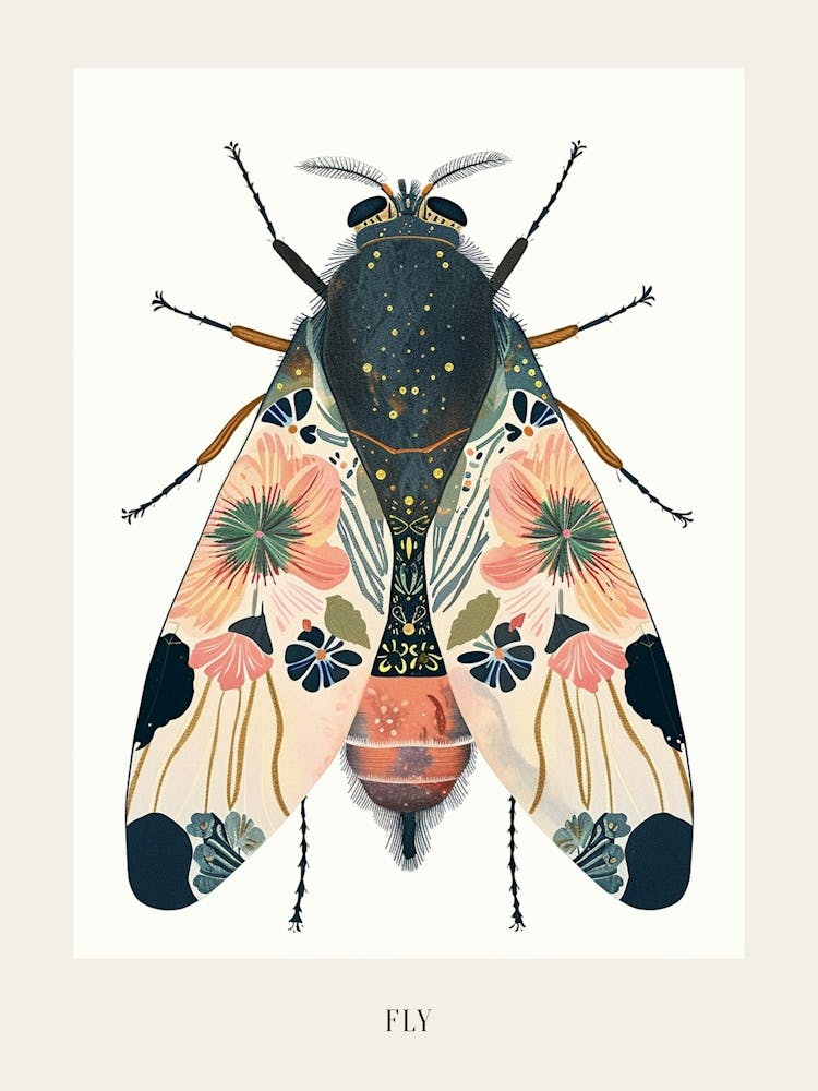 Colourful Insect Illustration Fly 16 Poster