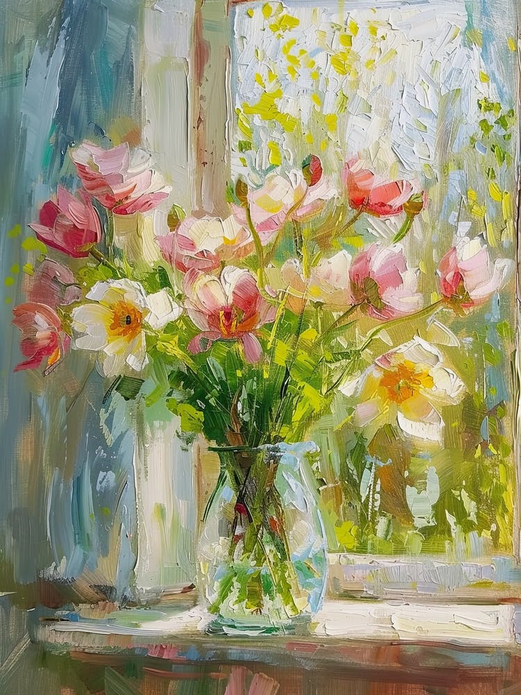 Tulip Flowers On A Cottage Window 2