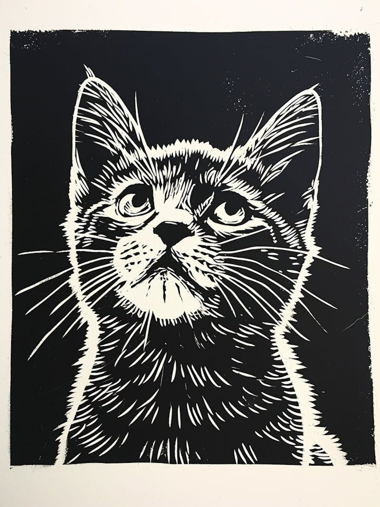 American Shorthair Linocut Blockprint 6