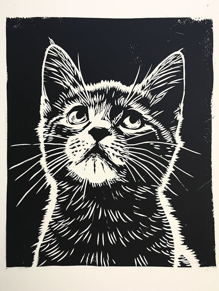 American Shorthair Linocut Blockprint 6