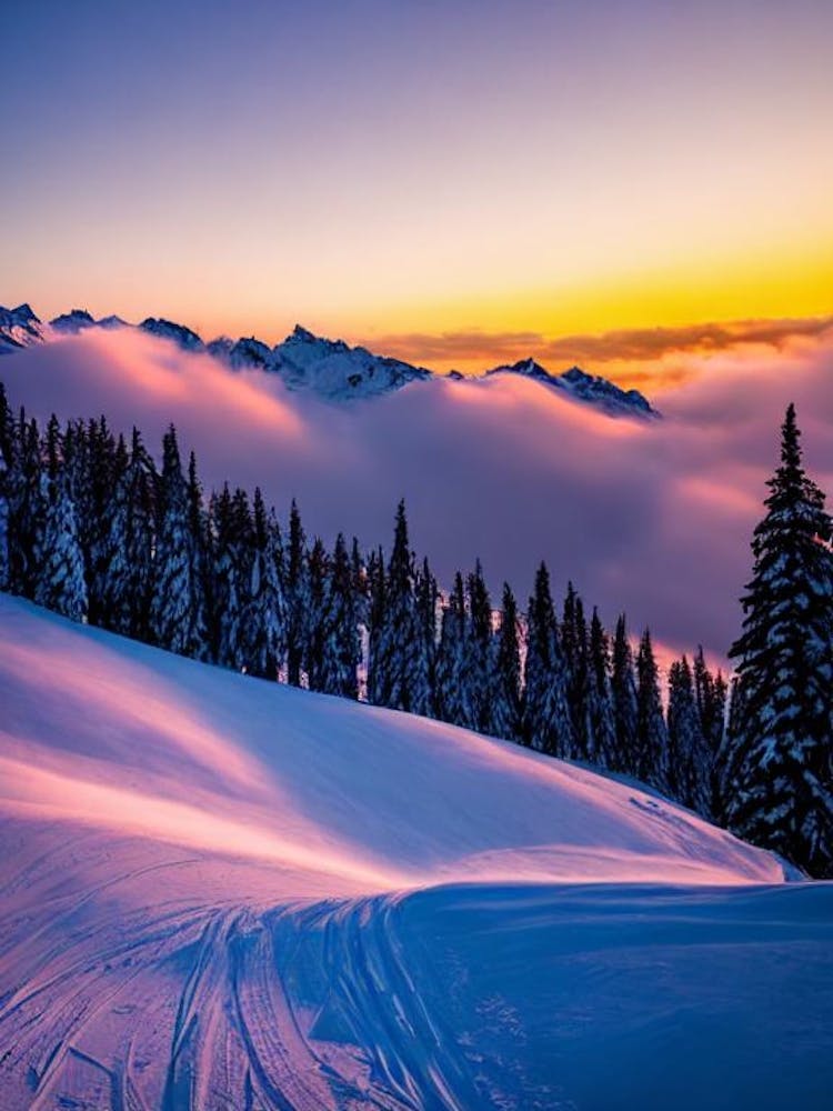 Tignes, France 1 Sunrise Skiing Poster