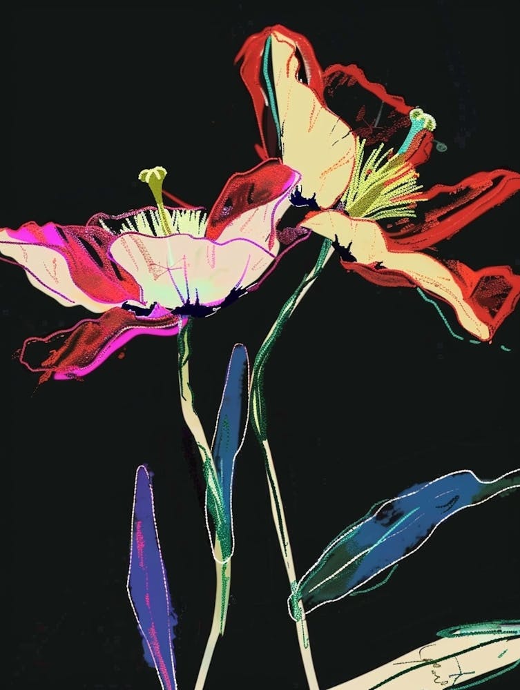 Neon Flowers On Black Poppy 1