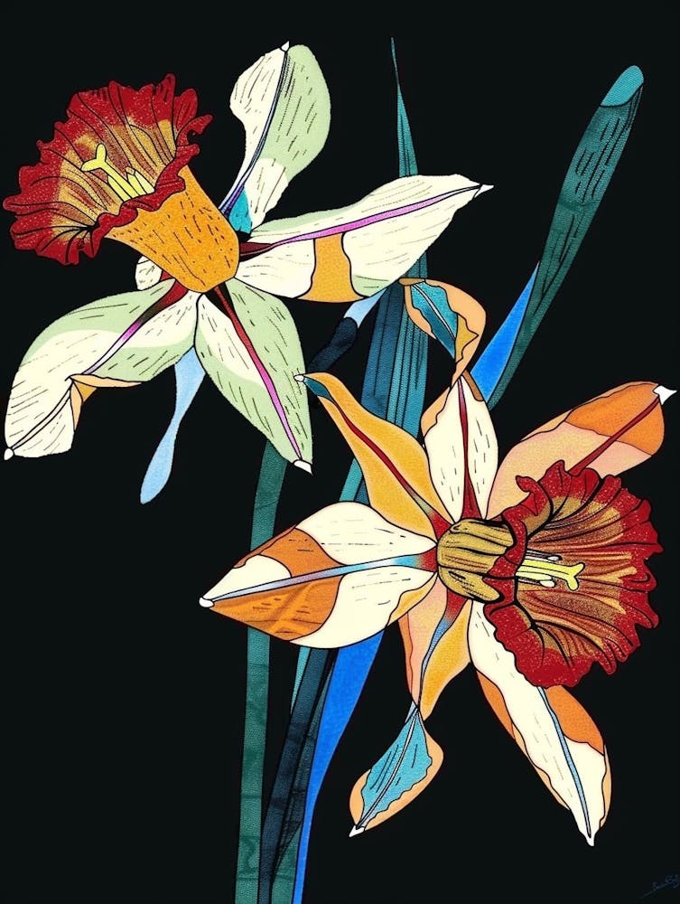 Neon Flowers On Black Daffodil 4
