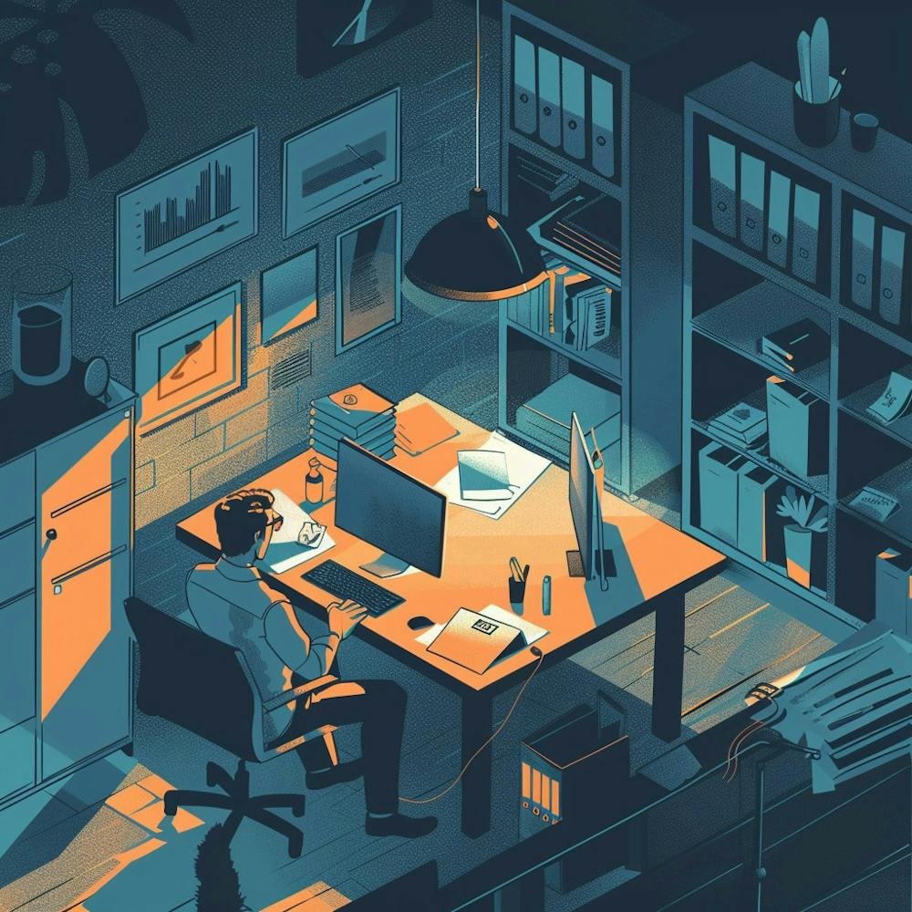 Illustration Of A Man Working At His Desk