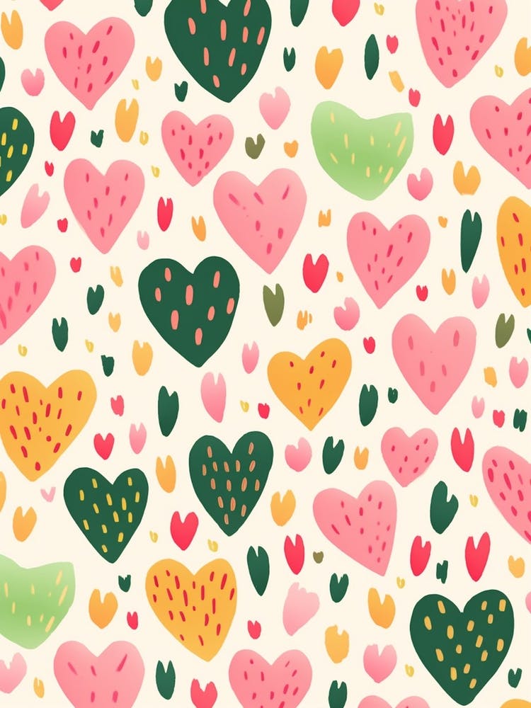 Cute Pink & Green Heart Line Pattern