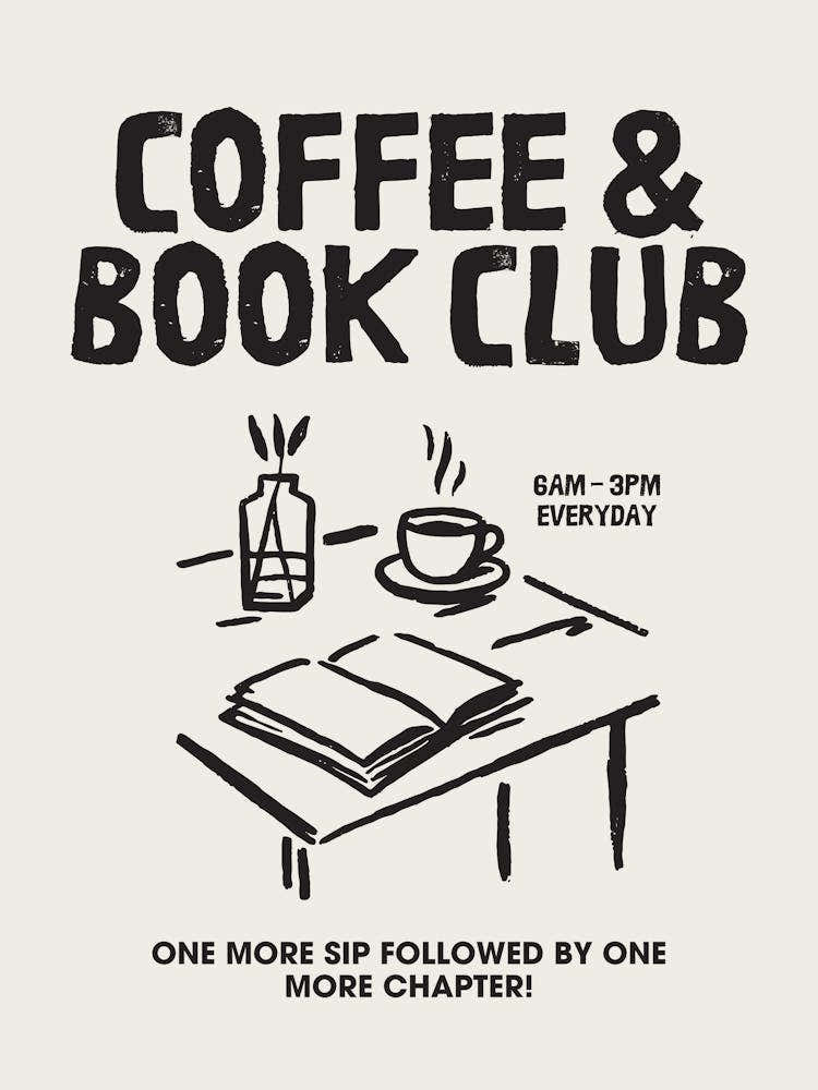 Coffee Club Print | Book Club Print | Coffee Lover’s Print | Reader’s Art | Gift for Readers | Coffee + Book Club | Neutral Earth Tone Wall Art | Kitchen Apartment Dorm Living Room