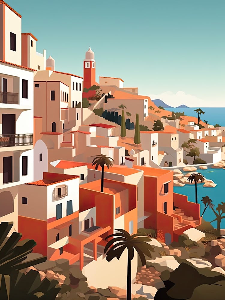 Ibiza, Spain, Flat Illustration 1