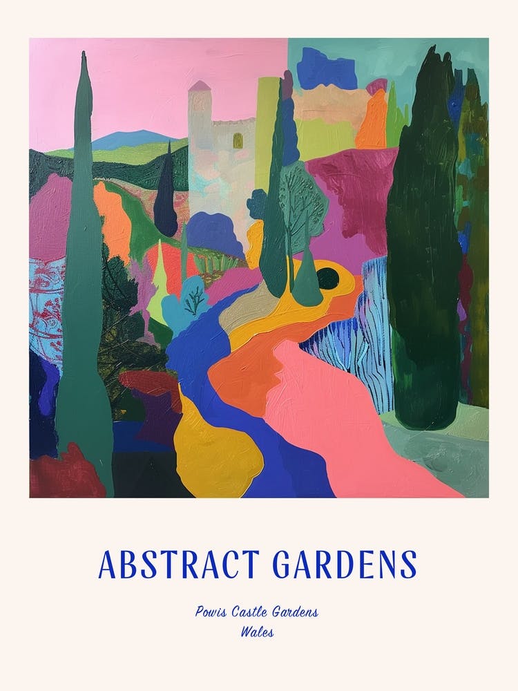 Colourful Gardens Powis Castle Gardens Wales 6 Blue Poster