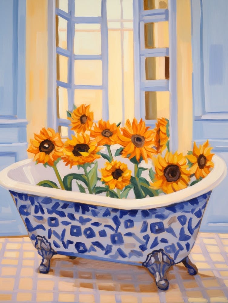 A Bathtube Full Of Sunflower In A Bathroom 3