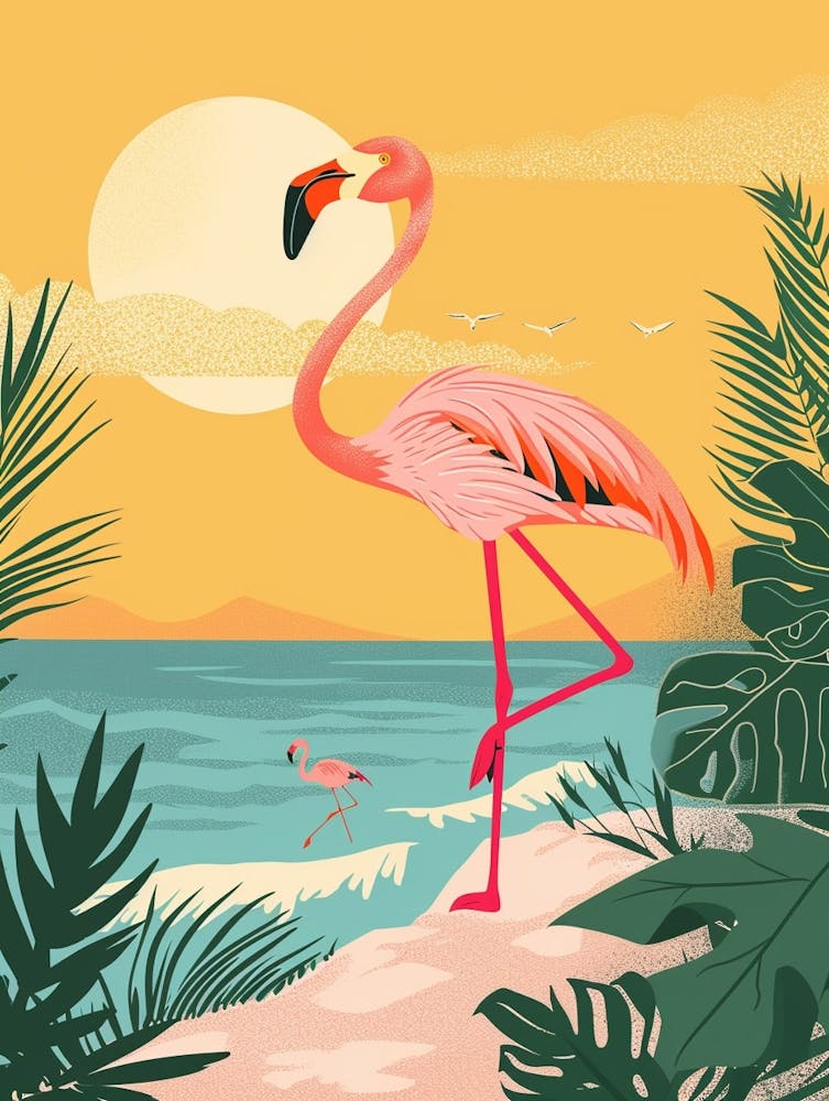 Greater Flamingo Argentina Tropical Illustration 5