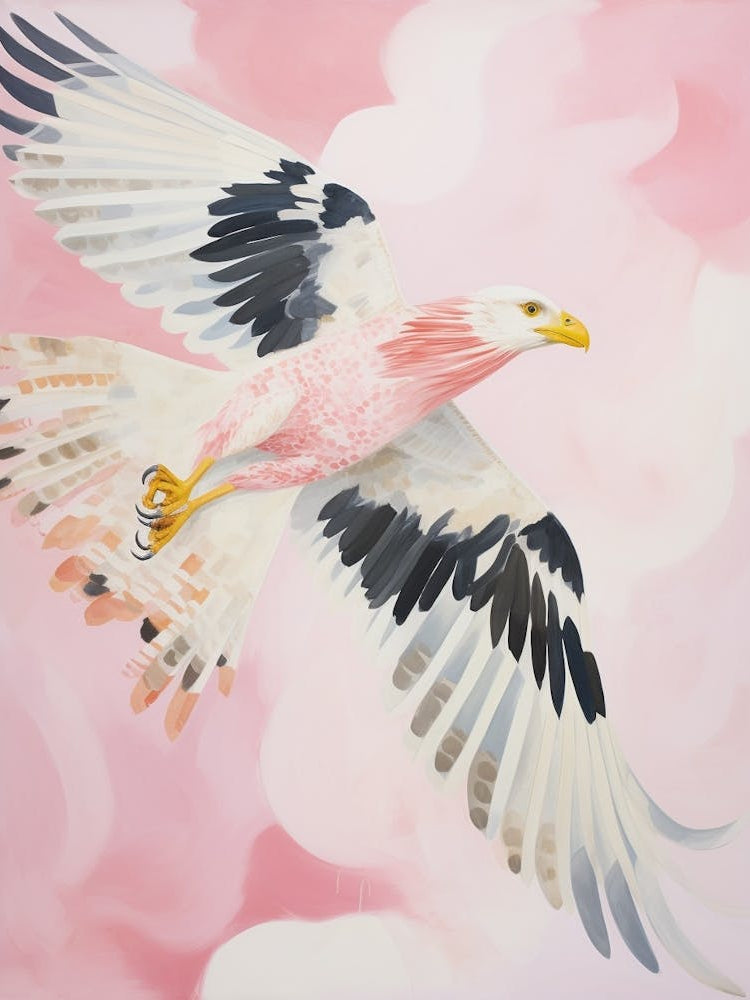 Pink Ethereal Bird Painting Crested Caracara