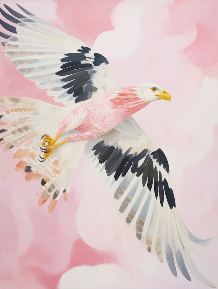 Pink Ethereal Bird Painting Crested Caracara