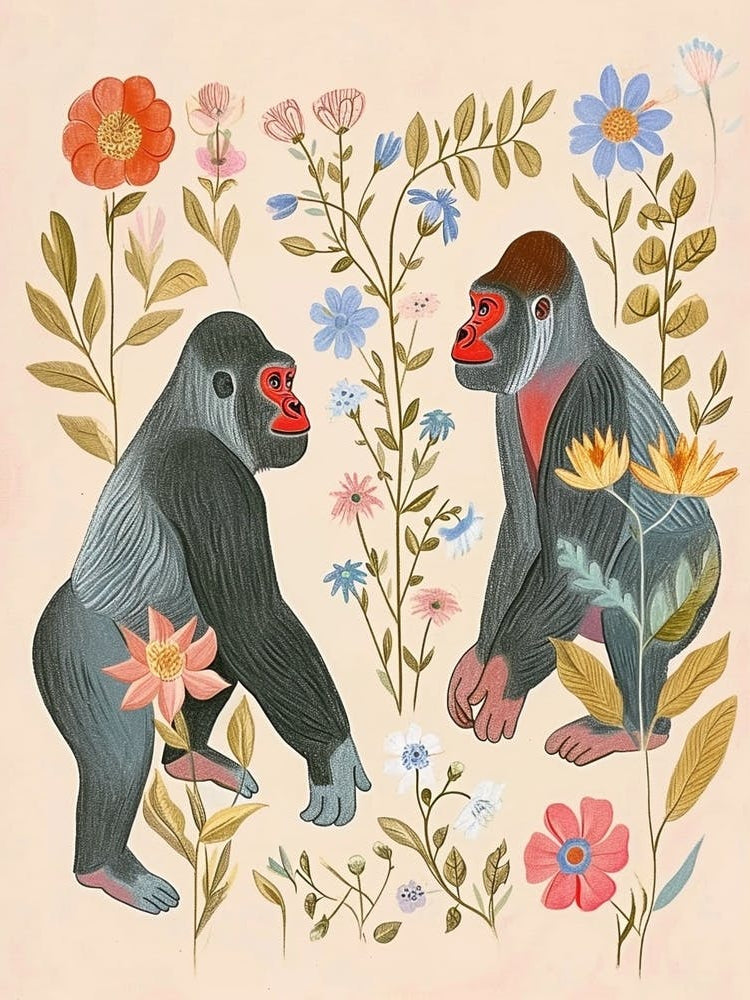 Folksy Floral Animal Drawing Gorilla 6