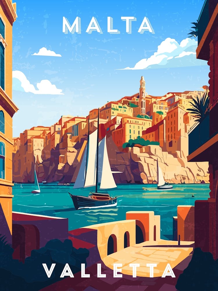 Malta, Valletta — Retro travel minimalist poster 6