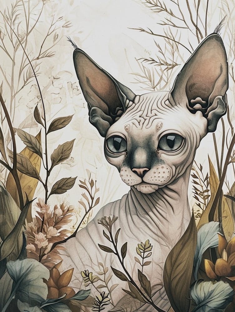 Sphynx Cat Japanese Illustration 4