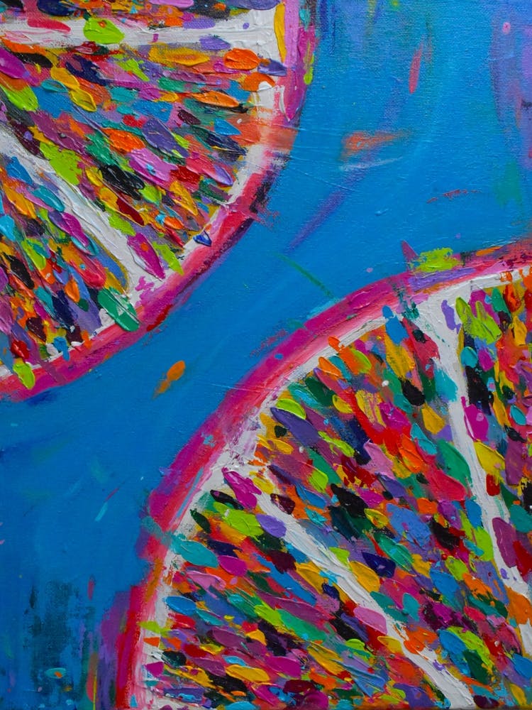 Pink Grapefruit On Blue