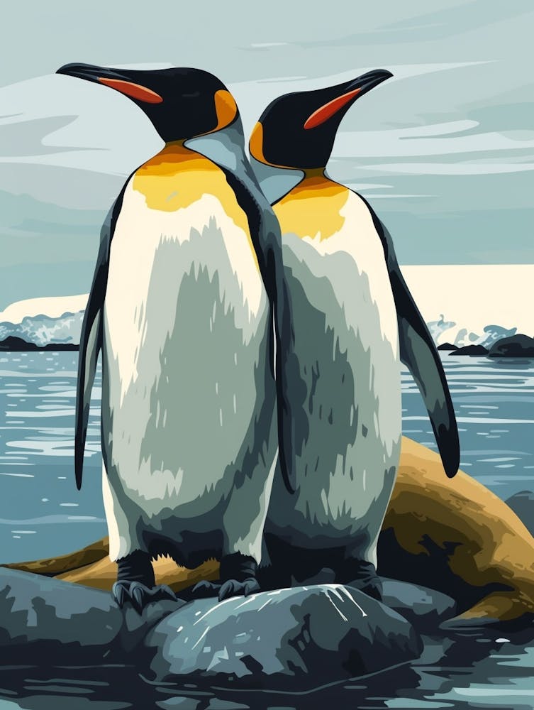 Emperor Penguin Sea Lion Island Minimalist Illustration 1