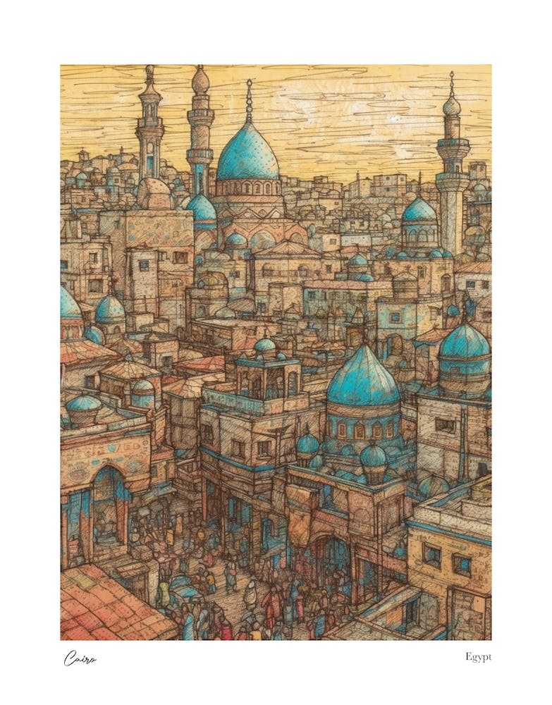 Cairo Egypt Drawing Pencil Style 2 Travel Poster