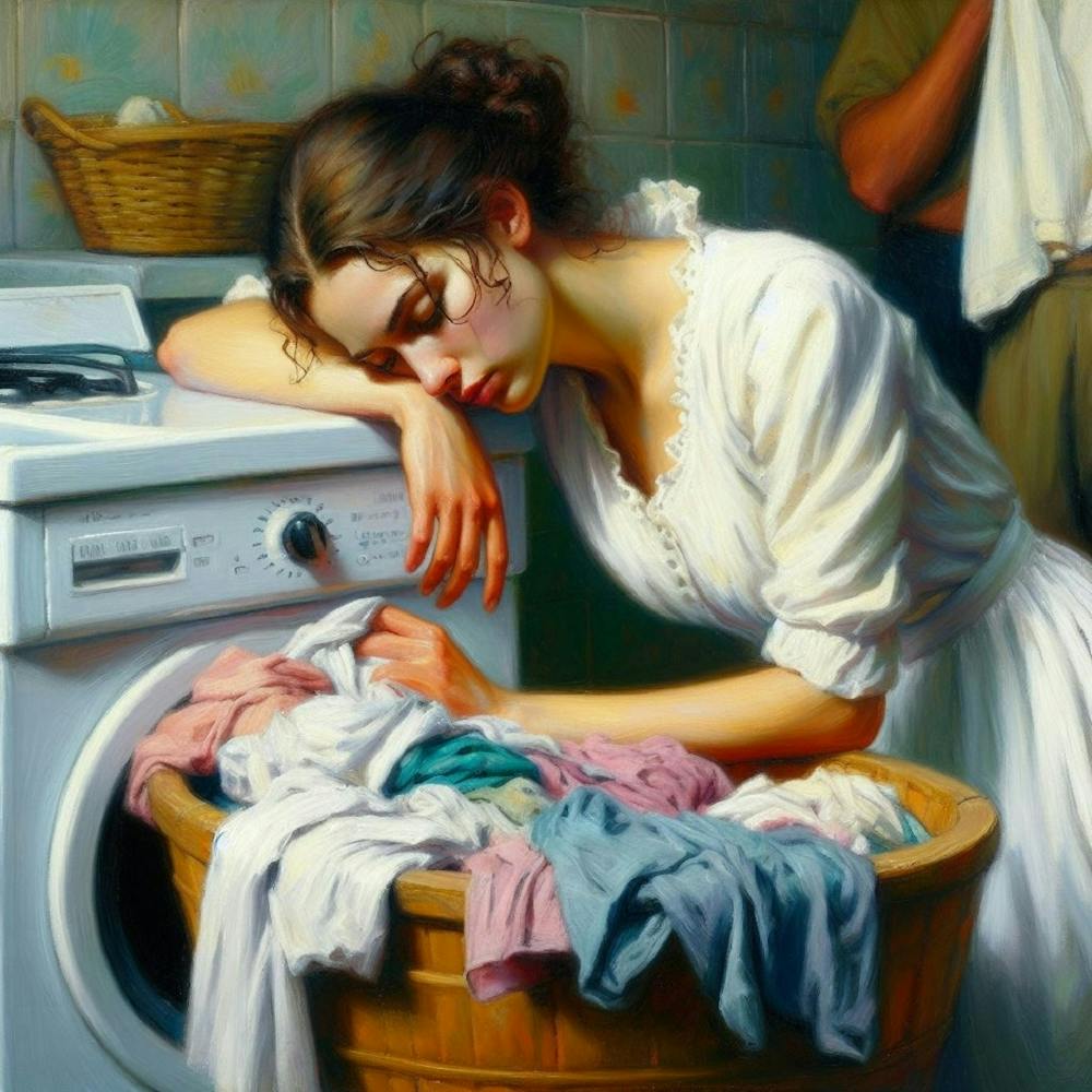 Femme dans une corbeille à linge