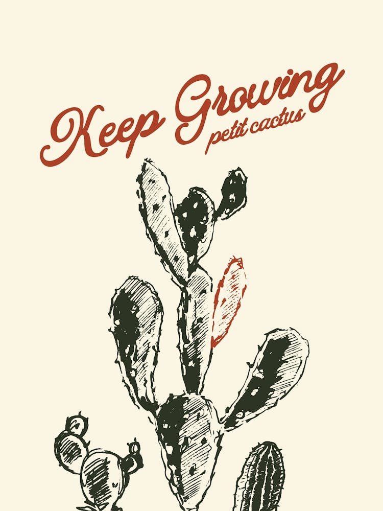 Keep Growing Cactus Botanical Poster, Desert Plants Wall Art, Saguaro Cowboy Art, Mexico Printable