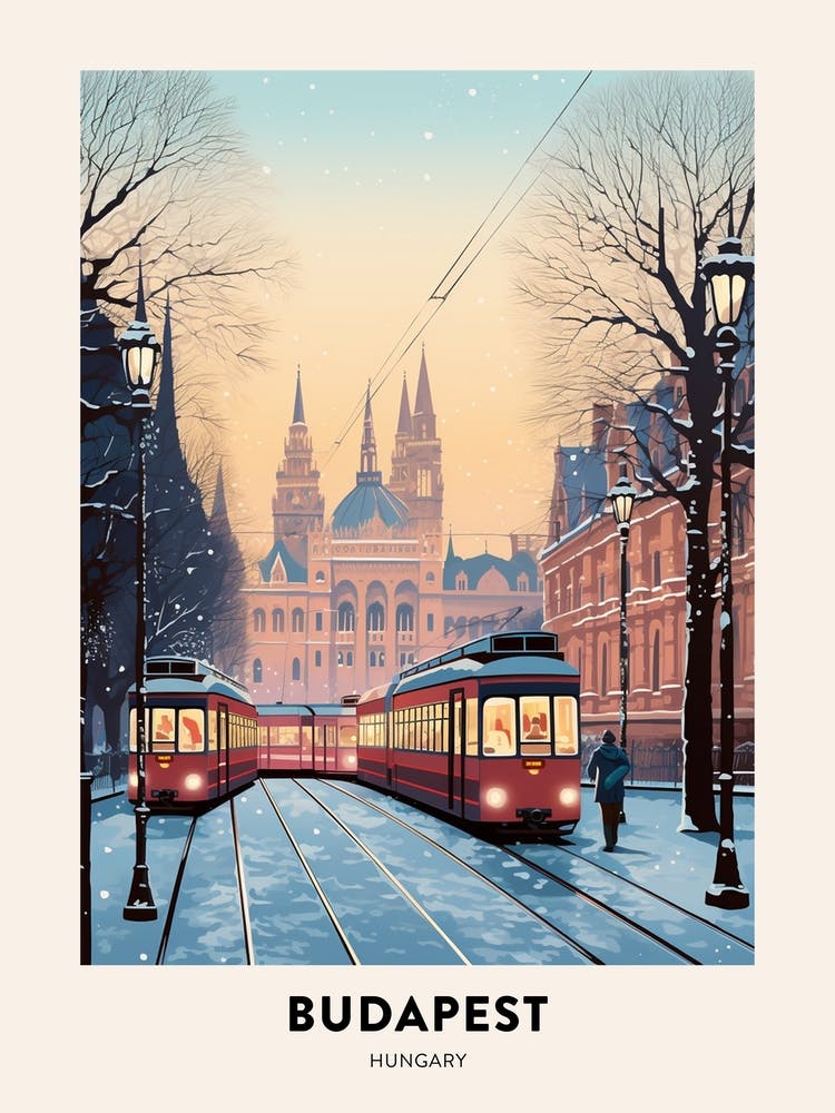 Winter Night  Travel Poster Budapest Hungary 3
