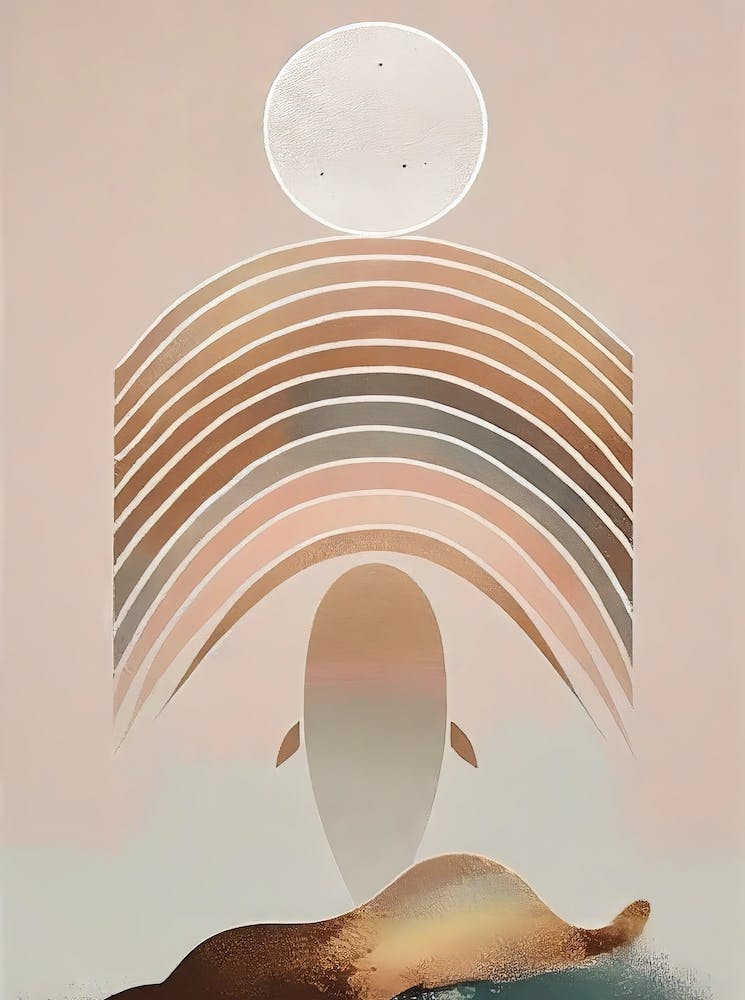 Whale and Full Moon - Abstract Minimal Boho Beach
