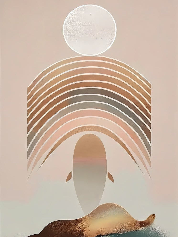 Whale and Full Moon - Abstract Minimal Boho Beach