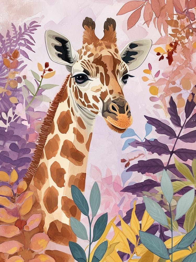 Giraffe In The Leaves Watercolour Inspired 3