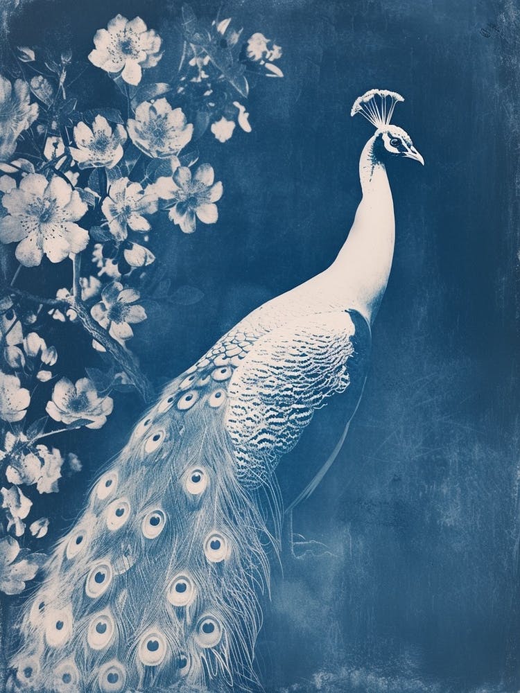 Floral White & Blue Peacock 3