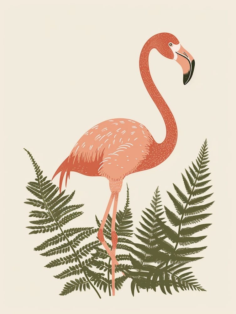Jamess Flamingo And Ferns Minimalist Illustration 4
