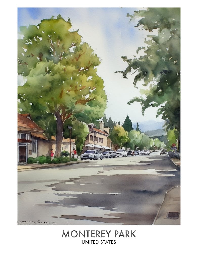 Monterey Park 1 Watercolour Travel Poster
