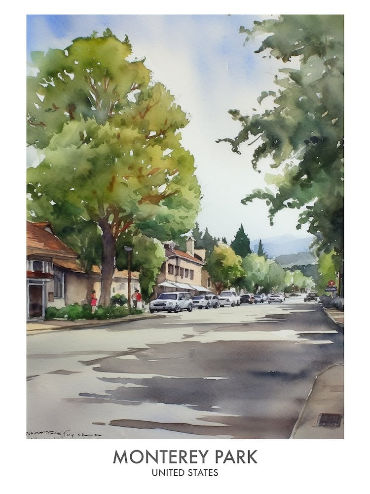 Monterey Park 1 Watercolour Travel Poster