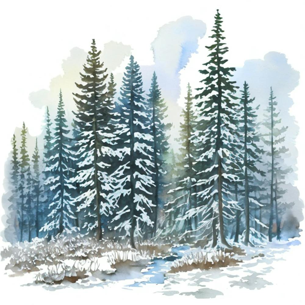 Watercolor Winter Forest