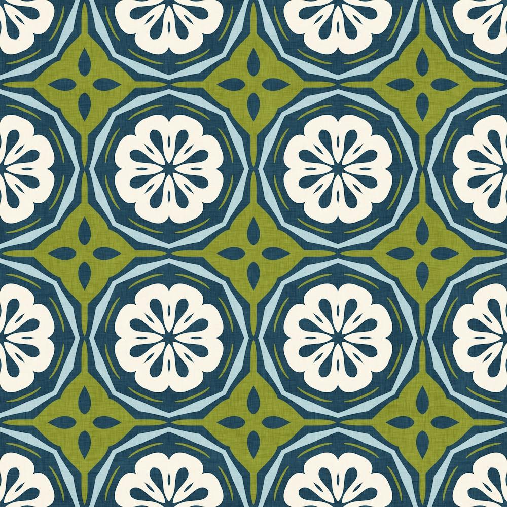 Vintage Tile Octagon Pattern In Olive And Navy