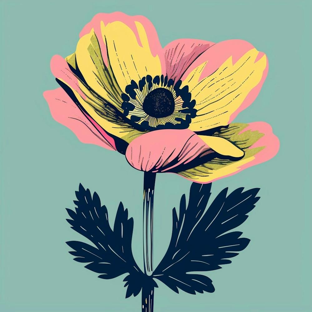 Anemone Square Flower Illustration