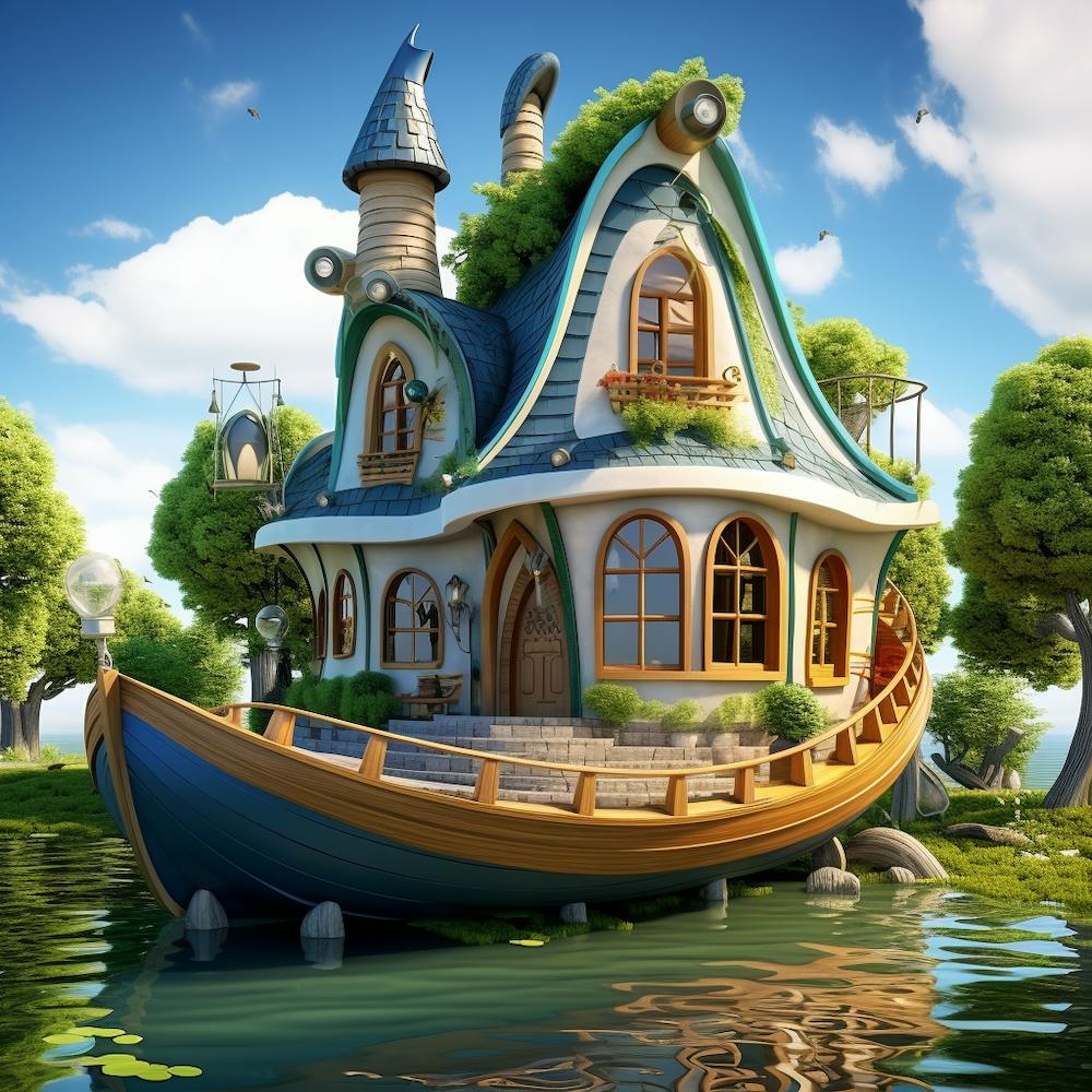 Shivangi Chavda A Boat Shaped 3d Cartoon House In Village Area