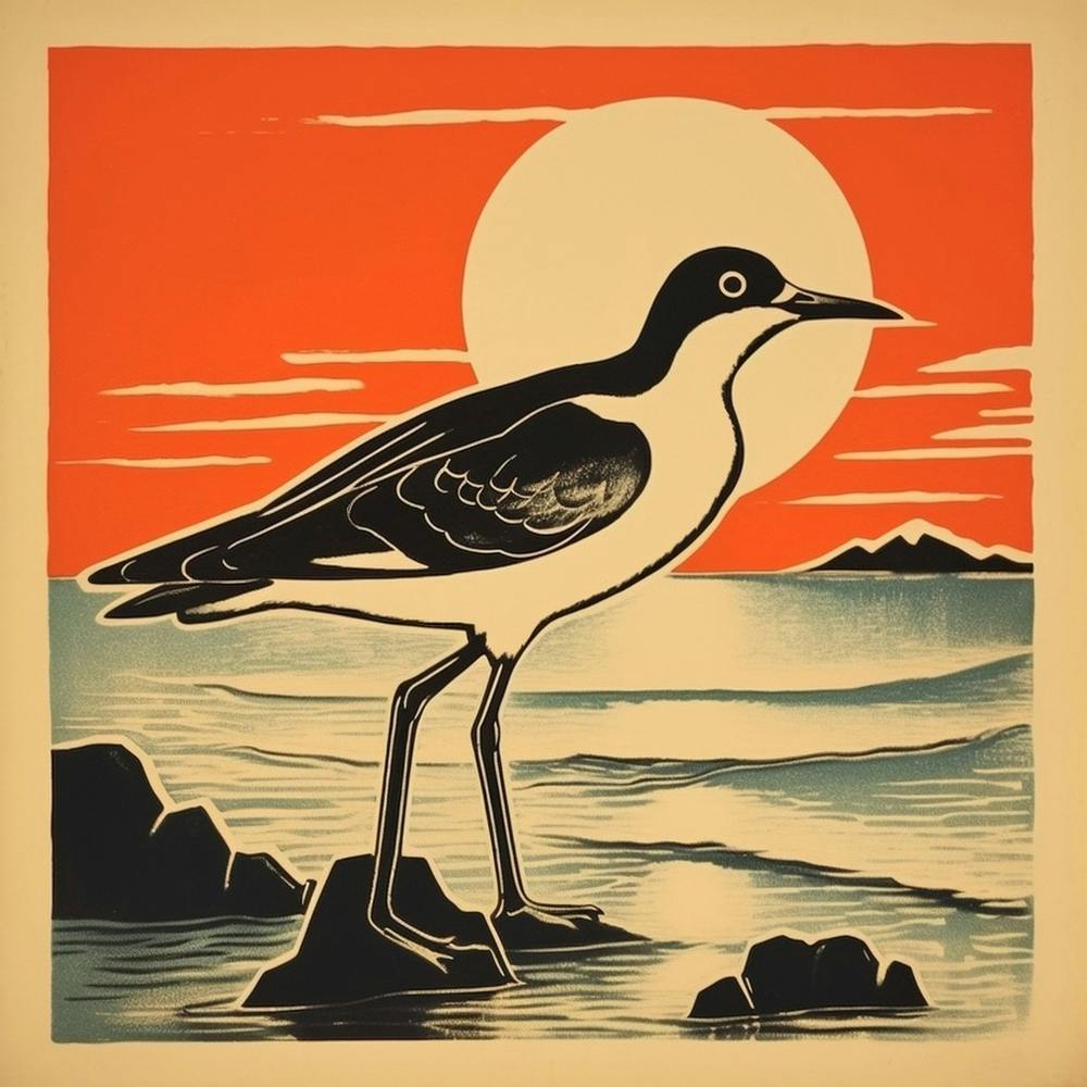 Lithographie d'oiseau rétro Vanneau 1