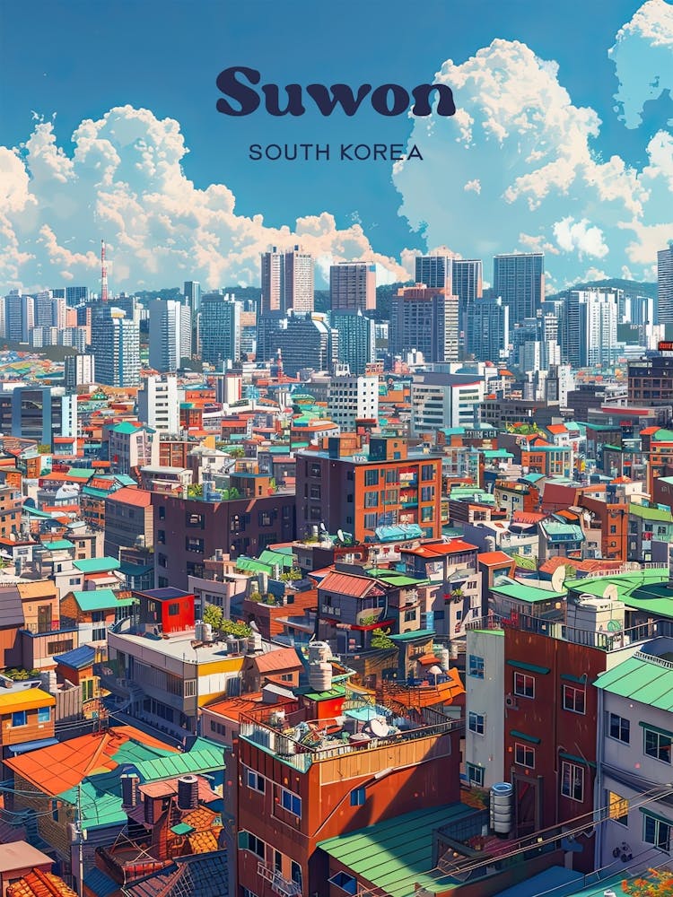 Suwon Südkorea Stadtansicht Reiseillustration